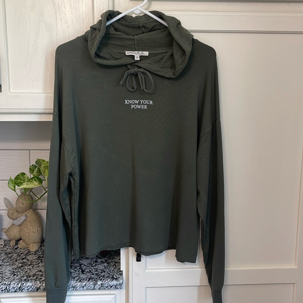 Express Olive Green Know Your Power Graphic Hoodie Sweatshirt Mens M